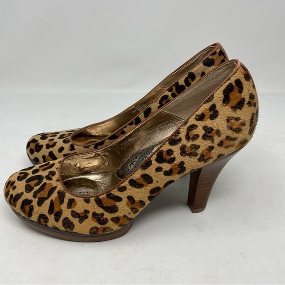 Sofft Brown Tan Leopard Leather Upper Platform Heels 8.5 - Picture 2 of 11